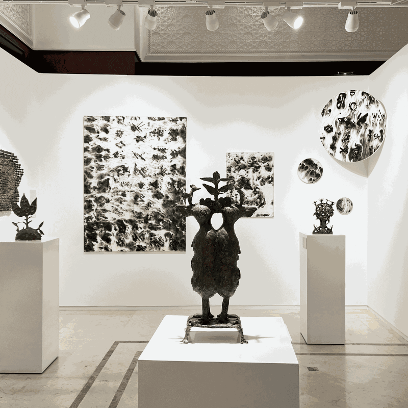 Installation View AFIKARIS Gallery at 1-54 Marrakech in la Mamounia. Nasreddine Bennacer, HERVÉ YAMGUEN and Ozioma Onuzulike