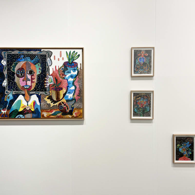 Paintings by Cameroonian artist Hervé Yamguen at artgenève 2025. Exhibiting with AFIKARIS Gallery