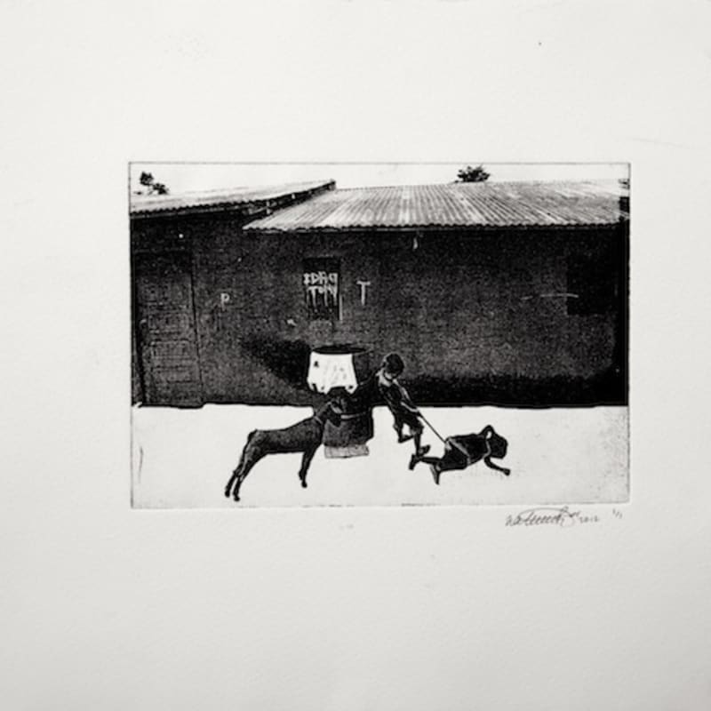 Natahlie Mba Bikoro The Ram Ain’t No Home 2012 Photo lithography black ink on ivory paper, artist’s proof 12 x 17.5cm Edition of 1