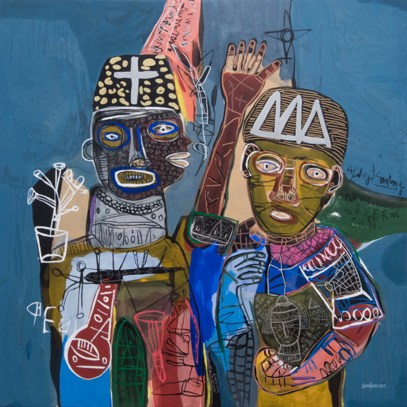 Hako Hankson The pretenders to the throne 2023 Acrylic and Indian Ink on canvas 139 × 139 × 3 cm