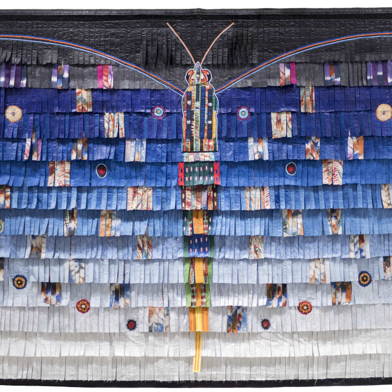 Abdoulaye Konaté Papillon bleu pour Oumar Diop (Hommage) 2021 Textile 233 x 325 cm