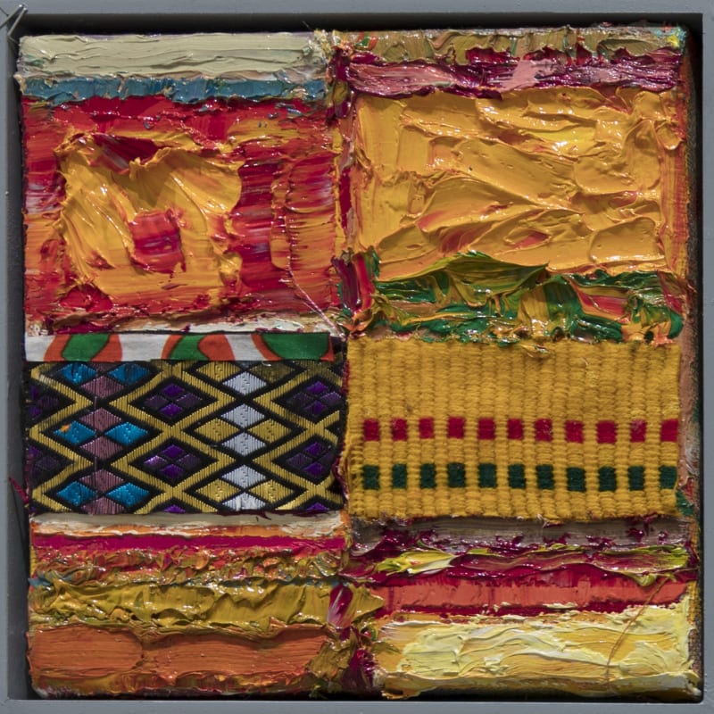 Tegene Kunbi Untitled 2024 Oil on canvas with textile 20 × 20 cm