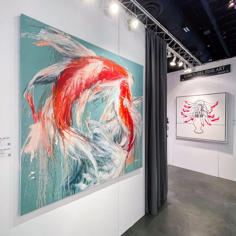 Paintings displayed at Carousel Fine Art's booth at the Palm Beach Show art fair, 2022.