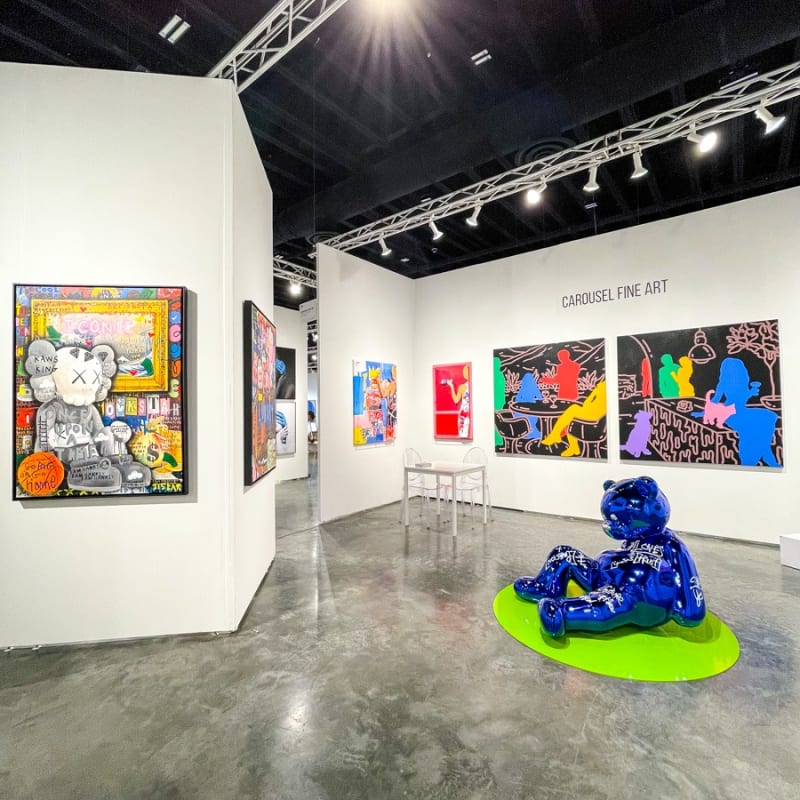 Paintings and sculpture displayed at Carousel Fine Art's gallery both at the Palm Beach Modern and Contemporary art fair, 2023.