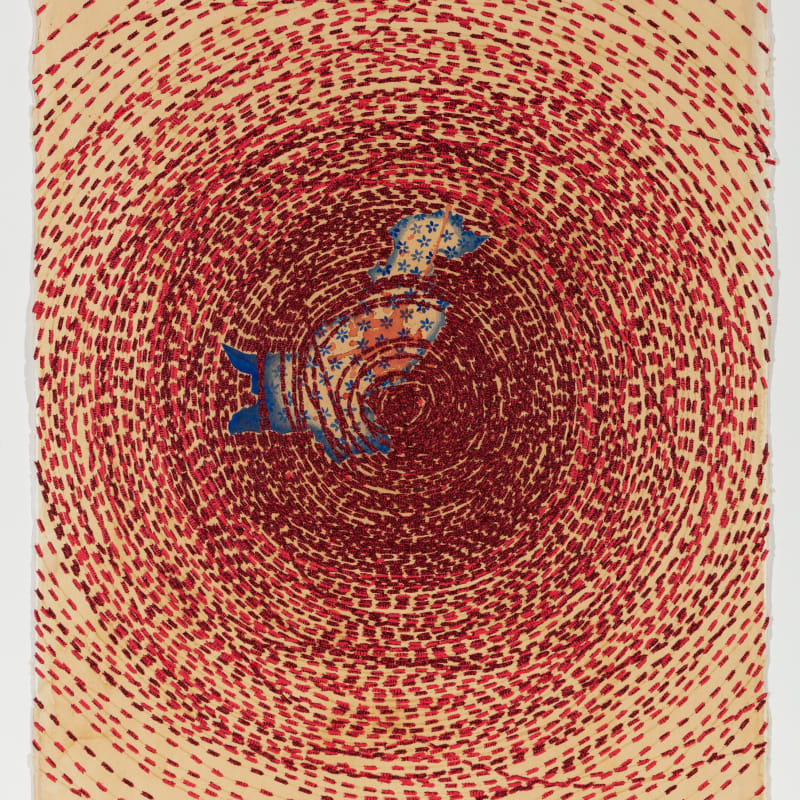 Ambreen Butt, Abdul Wasit (17), 2018, Watercolor and collage on text on tea stained paper, 29 x 21 inches (73.7 x 53.3 cm)