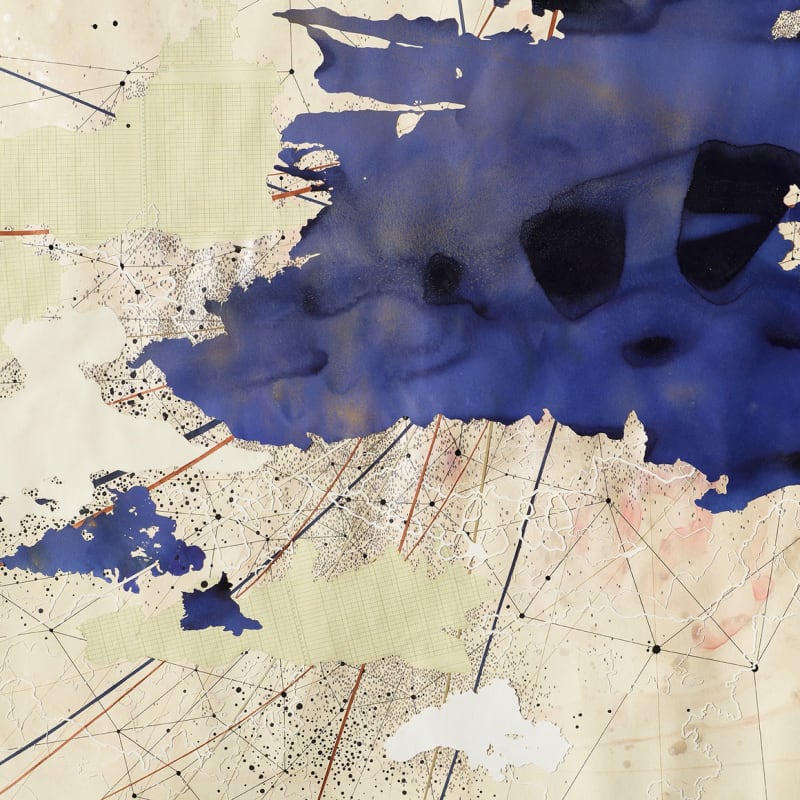 Val Britton, Dream in Blue, (detail), 2018, acrylic, ink, graphite, and collage, 60 x 72 inches (152.4 x 182.9 cm)