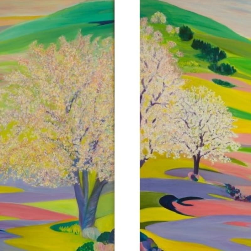 Hind Nasser, Almond trees, 1992, Oil on canvas, 135x360cm