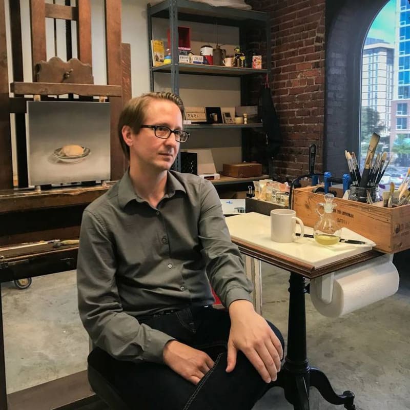 Chris Clamp in his McColl Center studio, 2019