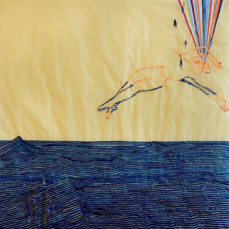 If I fall on one side of the ocean? 2021 Thread, ink, graphite, collage on tracing paper 61 x 61 cm