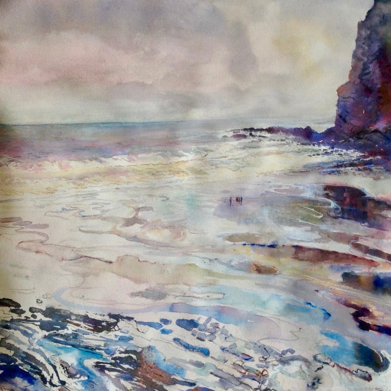 Sophie Knight RWS, A Small Gathering on the Wet Sands, Crackington Haven, Cornwall.
