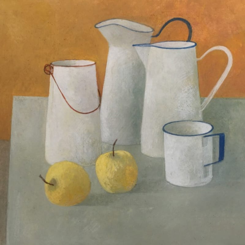 Wendy Jacob RWS, 'Four Vessels and Two Apples', watercolour