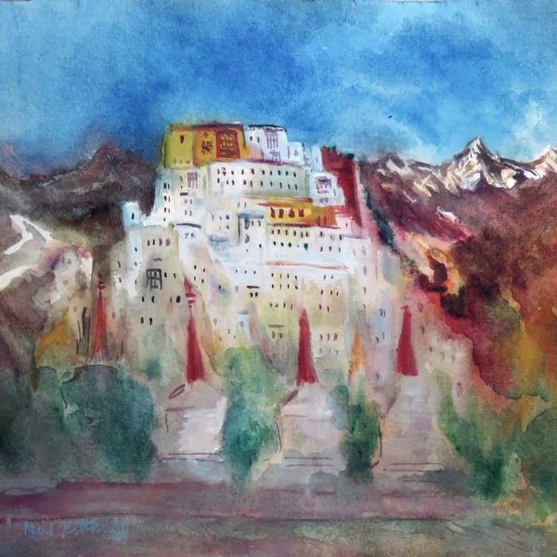 Neil Pittaway RWS RE, 'View of Thikse Monastery, Ladakh', watercolour