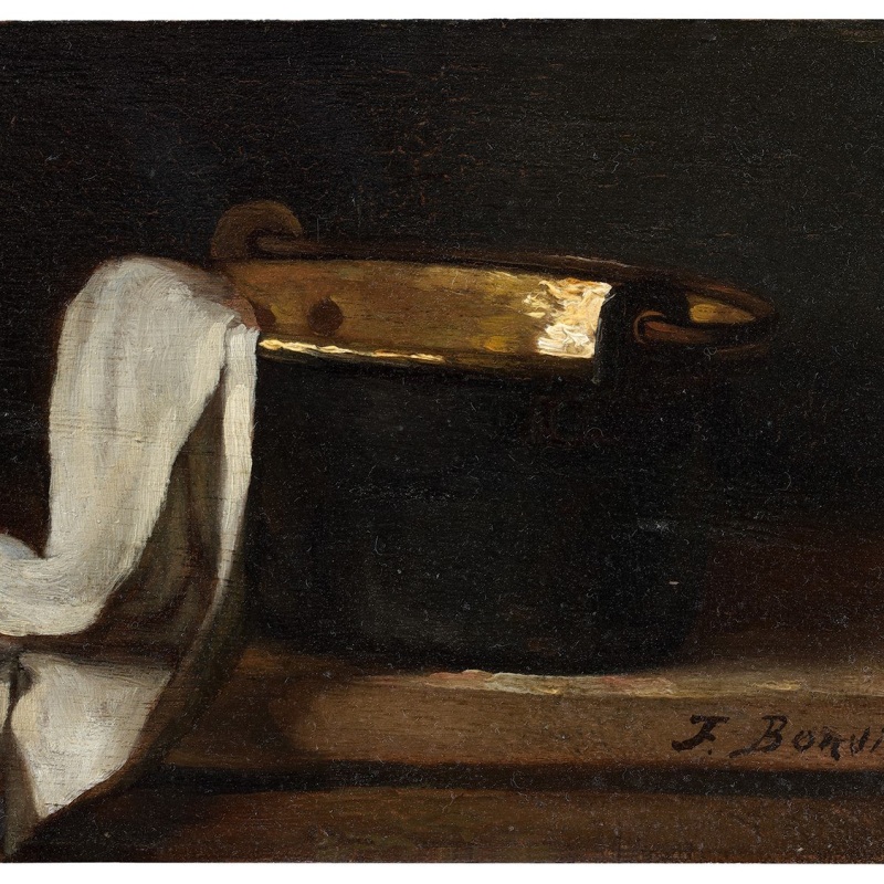 COPPER POT AND WHITE CLOTH