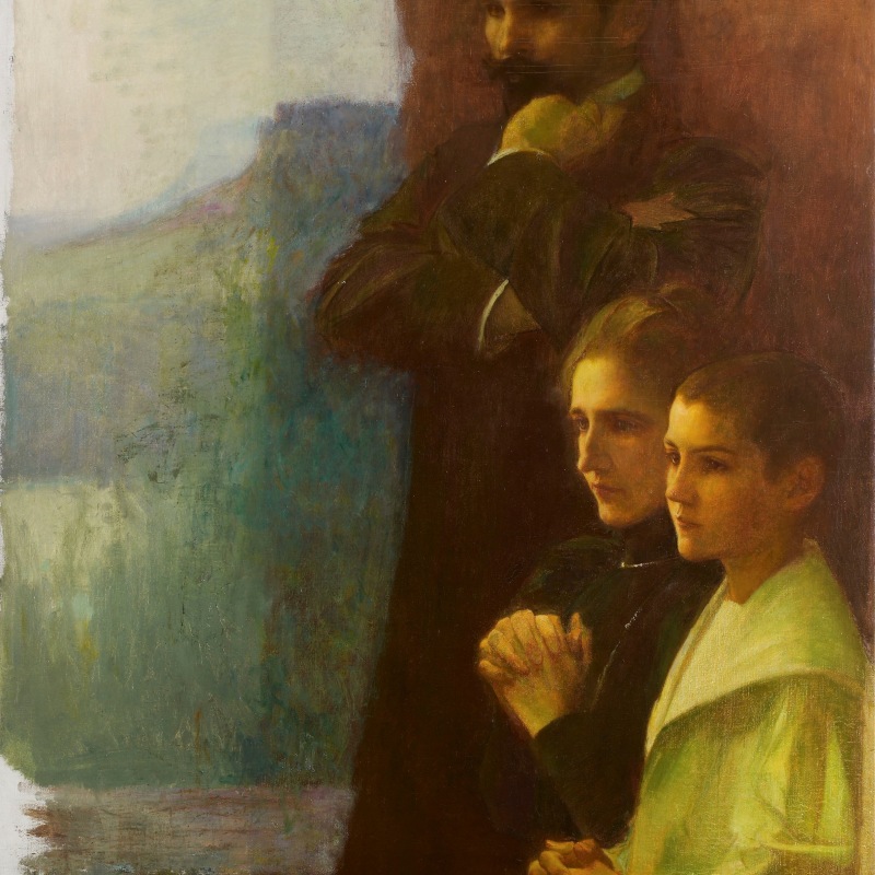 SELF-PORTRAIT WITH HIS WIFE AND SON, STUDY FOR CHRIST AND HIS DISCIPLES AT EMMAUS