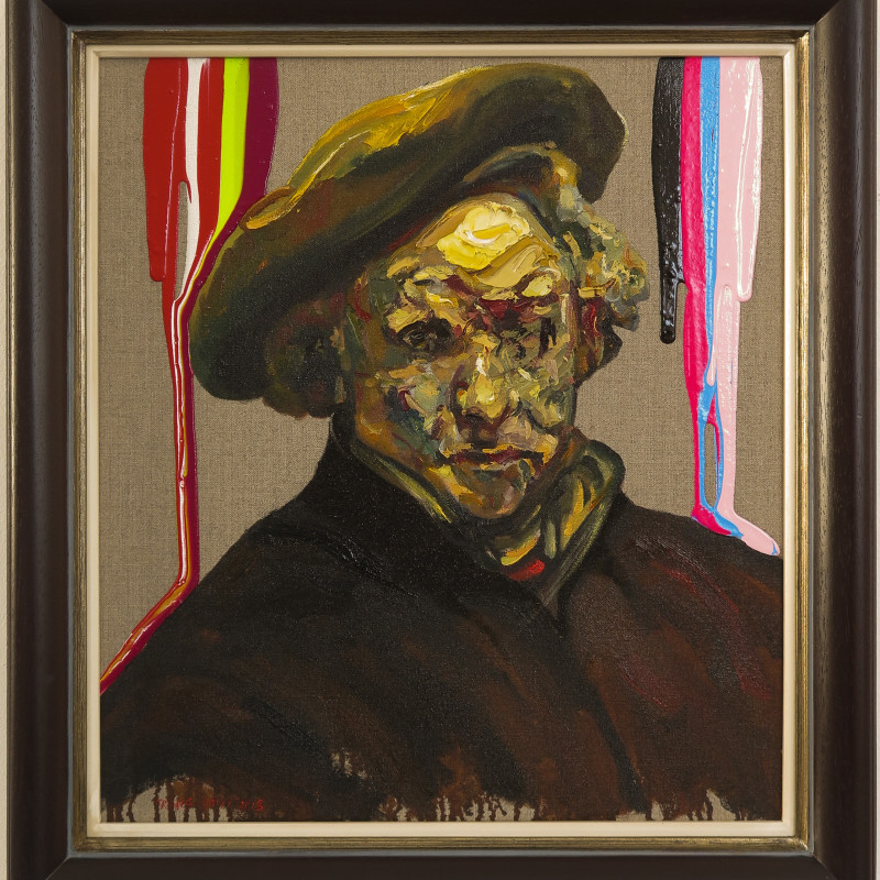 Frans Smit, After Rembrandt, Self Portrait with Neon Stripes