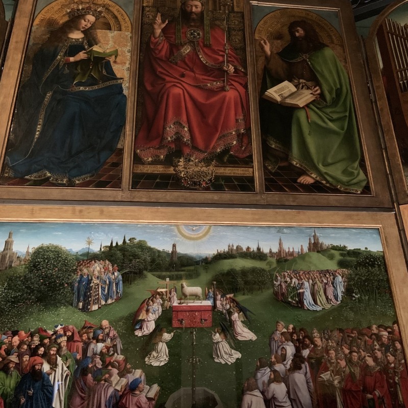 During vetting a day trip to Ghent to see the newly restored Adoration of the Mystic Lamb Altarpiece in St. Bavo Cathedral.