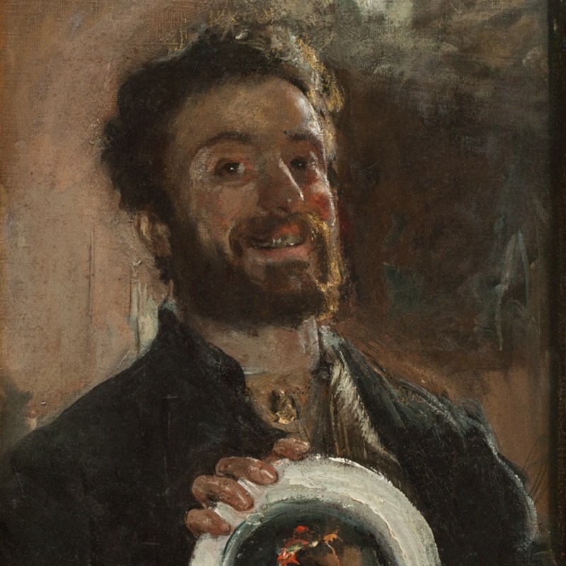 Antonio Mancini, Self Portrait with Plate