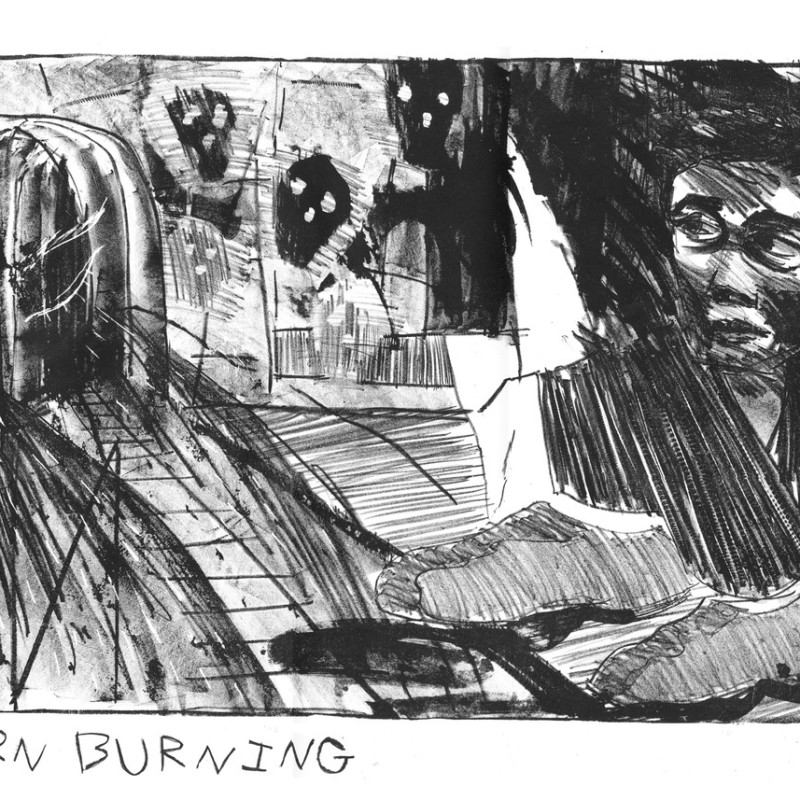 Mark Bletcher, Barn Burning, stone lithograph