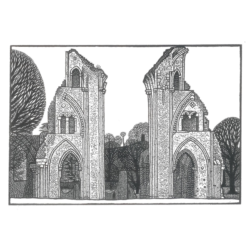 Harry Brockway RE, Glastonbury Abbey, wood engraving