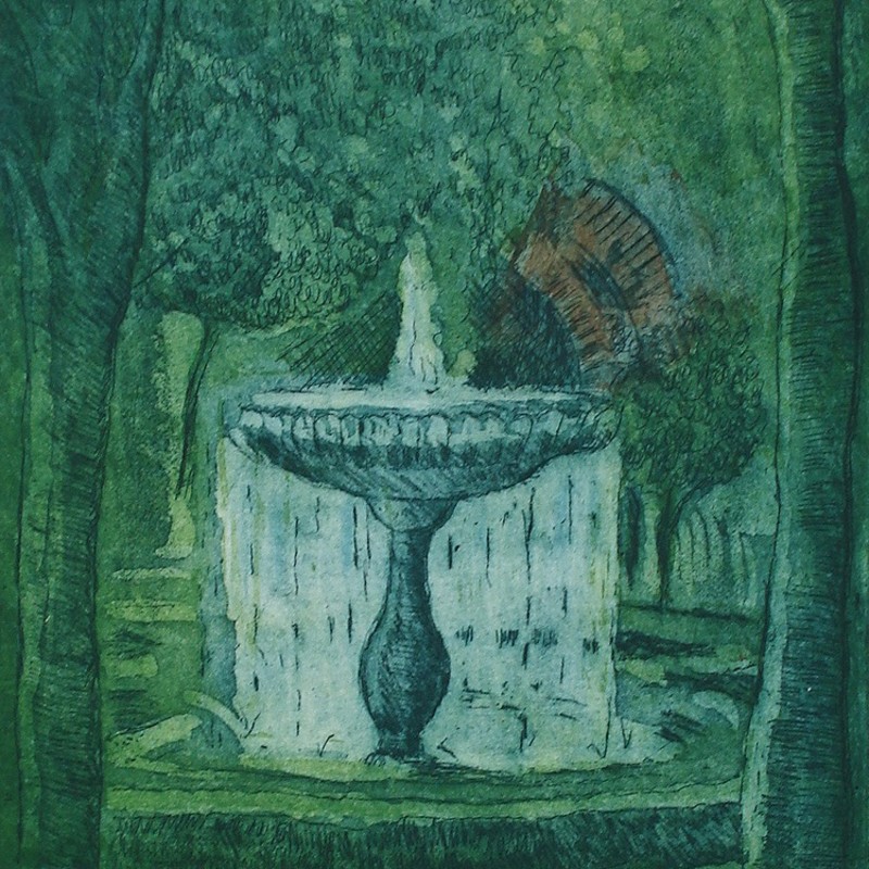 Fountain at the Alhambra, etching & aquatint