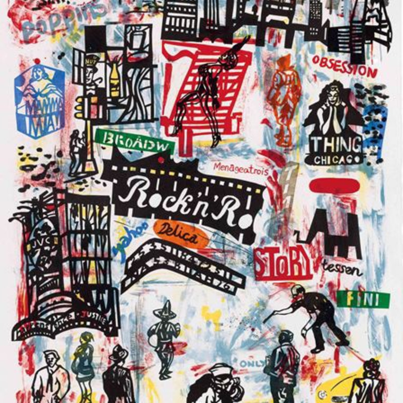 Chris Orr RA Hon RE, Fim Noir - Times Square, New York, lithograph & relief print
