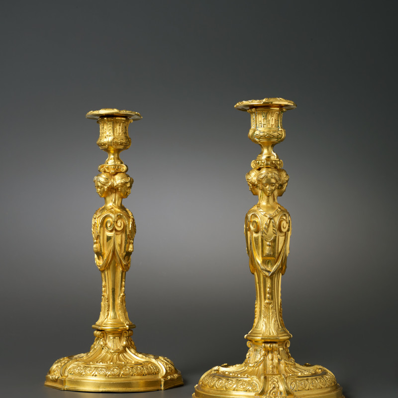 Jean-Démosthène Dugourc (after) - A pair of Louis XVI candlesticks after a model by Jean-Démosthène Dugourc, Paris, date circa 1785