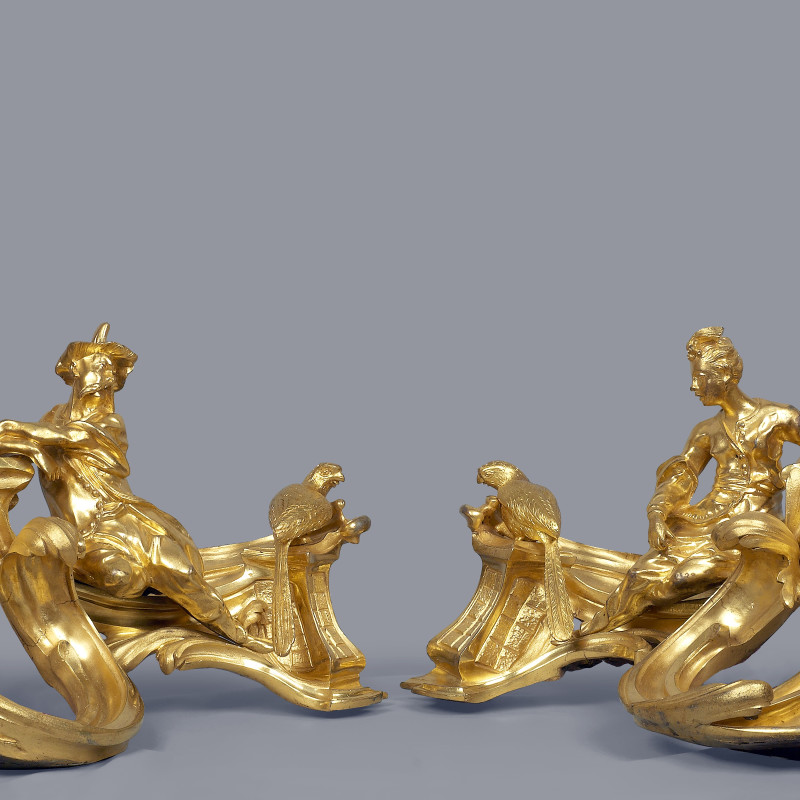 Jacques Caffiéri (attributed to) - A pair of Louis XV chenets attributed to Jacques Caffiéri, Paris, date circa 1745-49