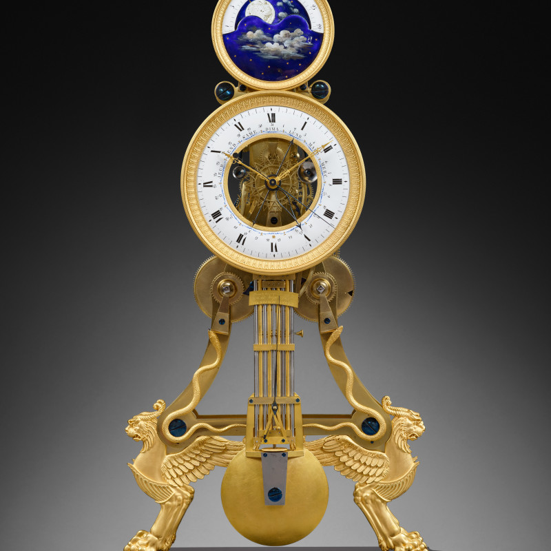 Joseph Coteau (attributed to) - A large Directoire/Empire skeleton clock of month duration, dials attributed to either Joseph Coteau or Etienne Gobin, known as Dubuisson, Paris, date circa 1795-1805