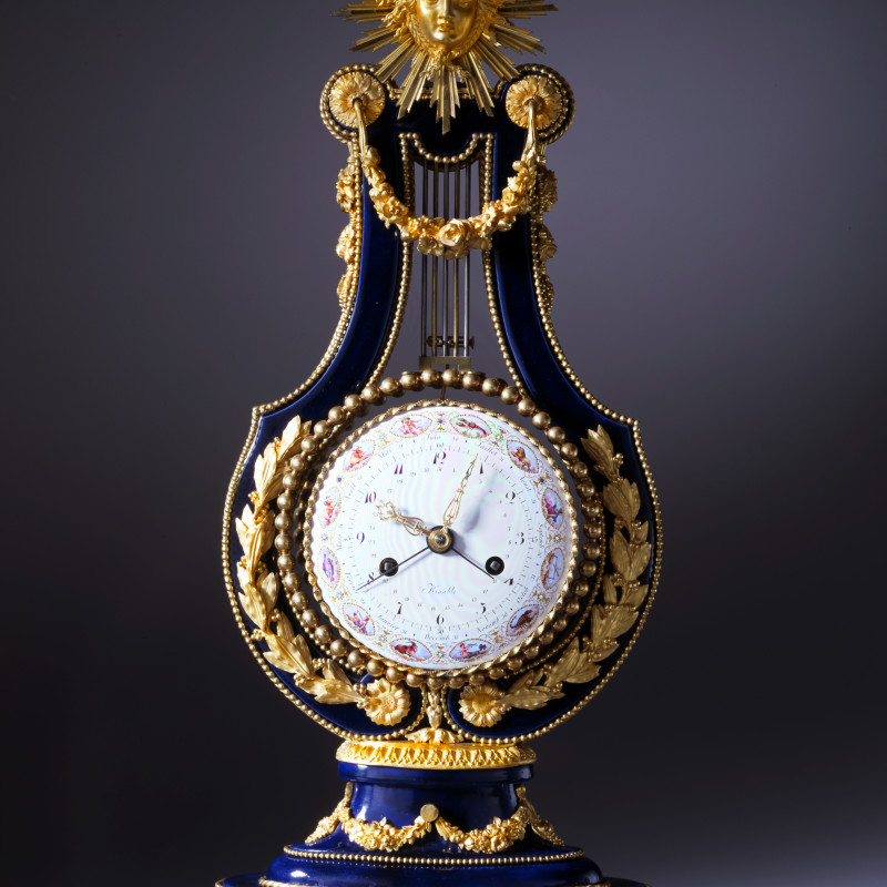 Dieudonné Kinable - A Louis XVI lyre clock of eight day duration, movement by Kinable the enamel work by Dubuisson, Paris, date circa 1785-90