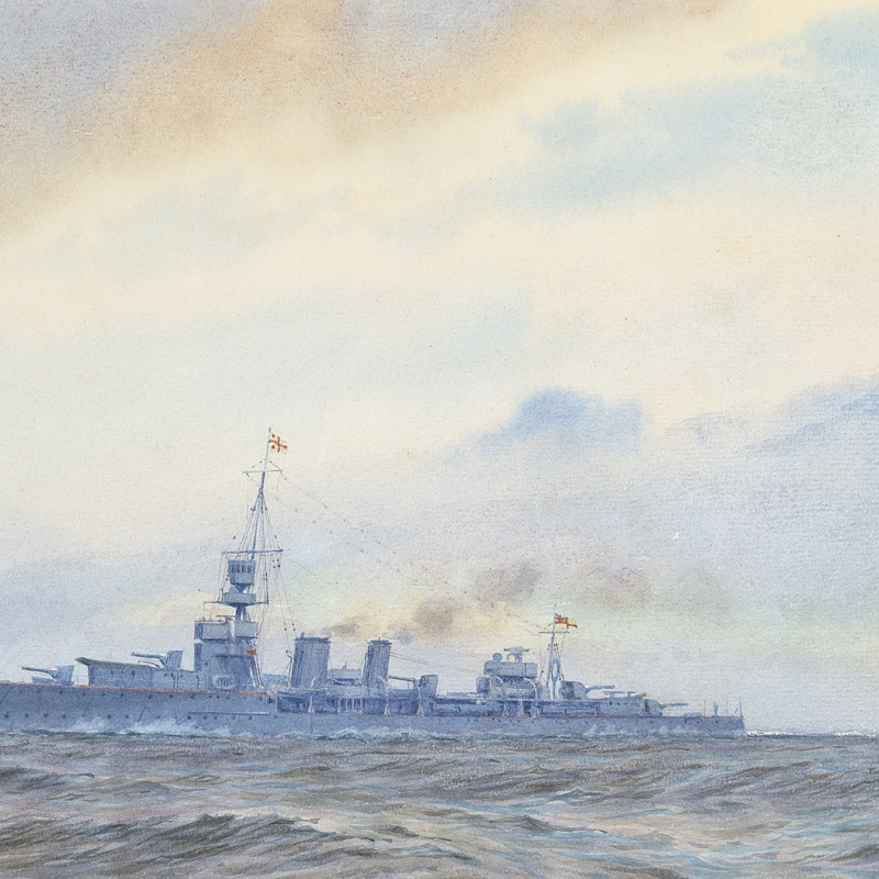Alma Claude Burlton Cull, A 'Ceres' class light cruiser steaming at speed and wearing the command flag of a Rear-Admiral