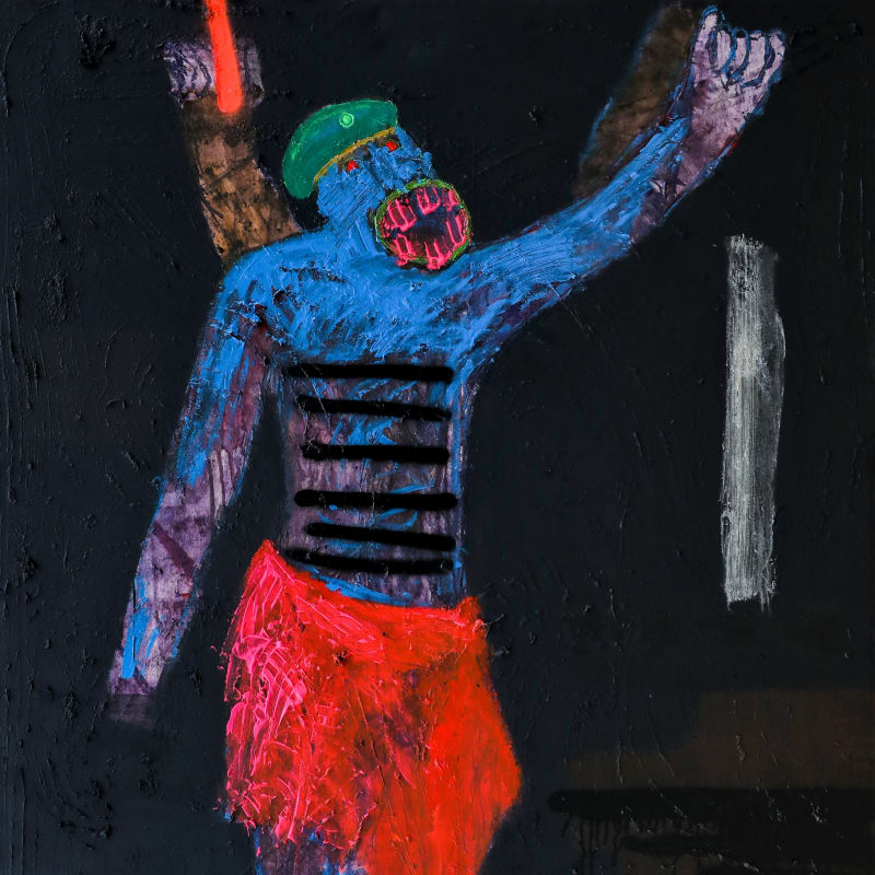 Bob-Nosa - Standing for Justice - 2021 - 166cm H x 121cm W - Acrylic and spray paint on textured canvas