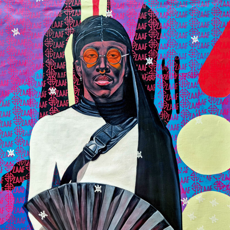 Anjel (Boris Anje) - Black Guy with a White Body - 2022 - 130cm H x 100cm W - Acrylic and silk screen print on canvas