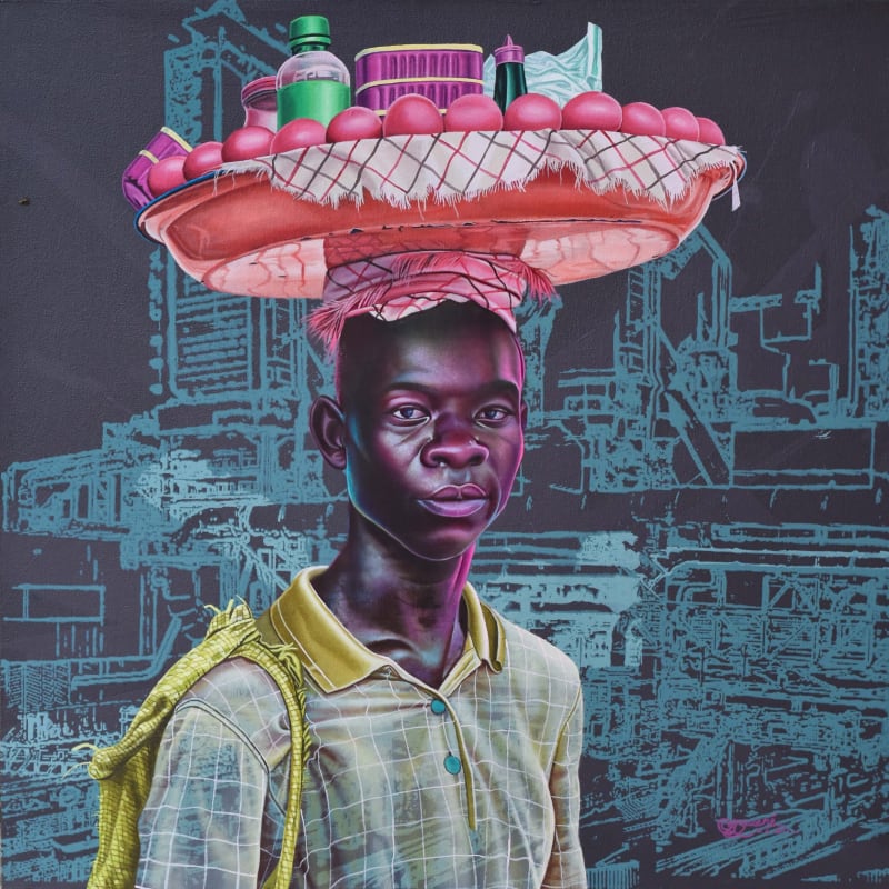 Daniel Onguene - My future on my head - 2022 - 80cm x 80cm - Acrylic on canvas