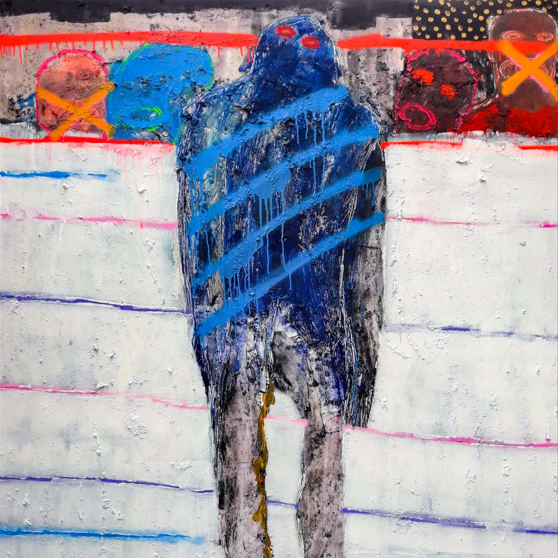 Bob-Nosa - Backwardness - 2019 - 181,5cm H x 152cm W - Acrylic and spray paint on textured canvas
