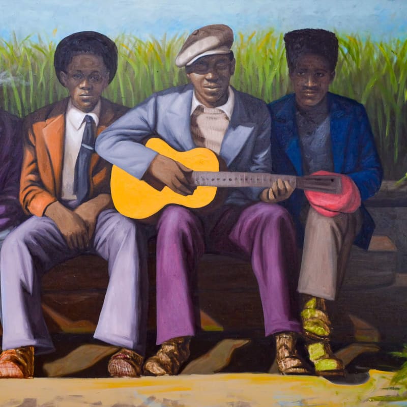Oliver Okolo - The reject and a yellow guitar - 2022 - 183cm H x 244cm W - Oil on canvas
