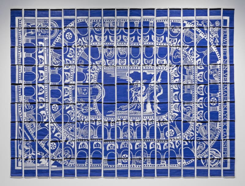 Ghazaleh Avarzamani Game of goose, 2016 digital embroidery on Iranian loofas 200 x 300 cm