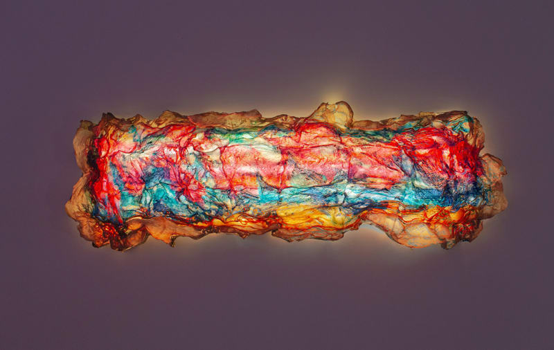 Vladimir Kanic Book of Waves pt. 1, 2021 Algae Biopolymers, Living Algae Culture 24 x 72 x 4 in 61 x 182.9 x 10.2 cm