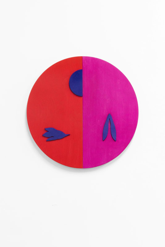 Elspeth Schulze Split Circle (Fuchsia, Ruby), 2024 Birch plywood, ceramic, vinyl paint 24 in. circle