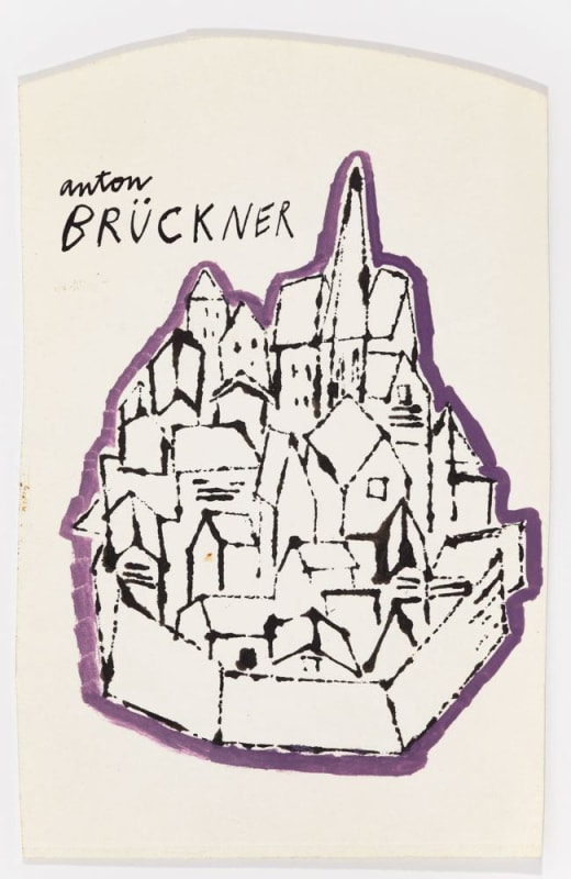 Andy Warhol "Anton Bruckner", ca. 1952 Ink and tempera on Strathmore paper 10 5/8 x 7 11/16 (framed) (26.9 x 19.5 cm) 7 3/4 x 5 inches (paper) (19.7 x 12.7 cm)