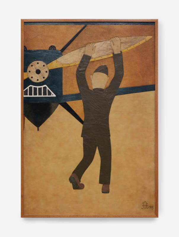 Frank Diaz Escalet Untitled, 1975 Leather and acrylic on panel Image Dimensions: 43 x 29 1/4 inches (109.2 x 74.3 cm) Framed Dimensions: 44 x 30 x 1 inches (111.8 x 76.2 x 2.5 cm)