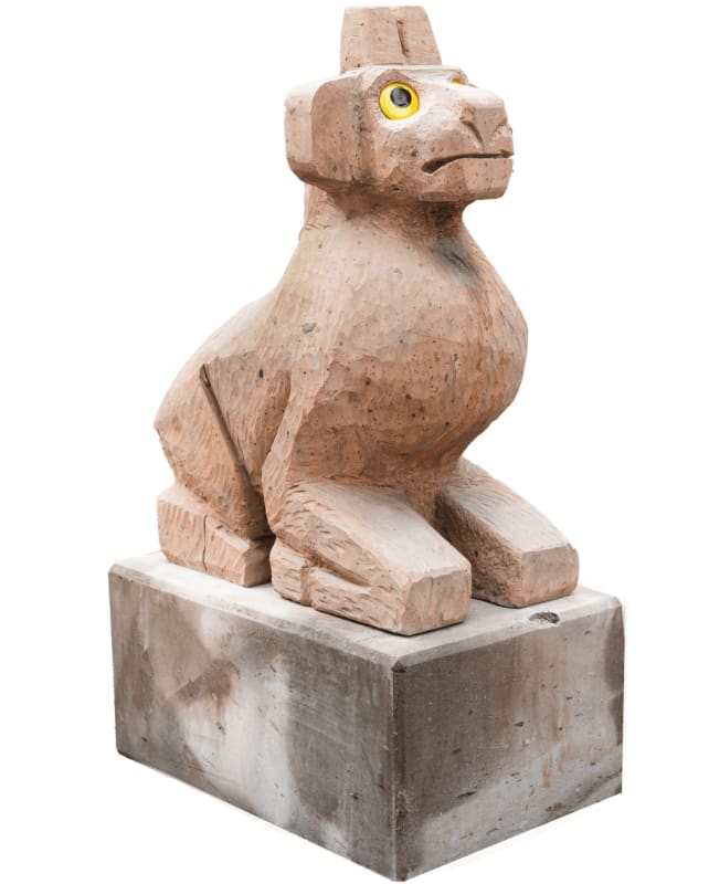 Olaf Breuning Llama, 2020 Sculpture: Orange cantera stone, ceramic eyes Base: Cantera stone Sculpture: 41 3/4 x 25 1/4 x 36 5/8 inches Base: 15 3/8 x 21 5/8 x 29 3/4 inches (Sculpture: 106 x 64 x 93 cm Base: 39 x 55 x 75.5 cm)