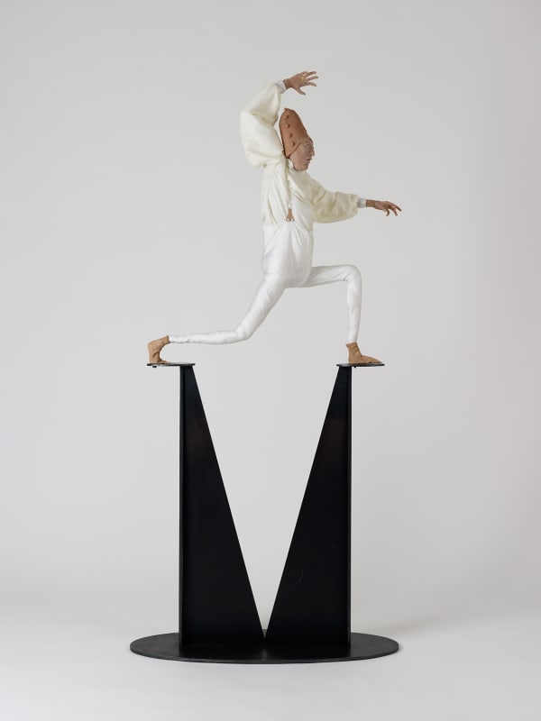 Francis Upritchard Lunge, 2012 Modeling material, wire, fabric, leather and shell buttons 74 7/8 x 15 3/4 x 35 3/4 inches 74 7/8 x 15 3/4 x 35 3/4 inches (190.2 x 40 x 90.8 cm)