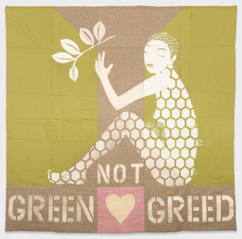 Lara Schnitger Green Not Greed, 2017 Fabric, quilted and bleached 70 x 68 inches (177.8 x 172.72 cm)