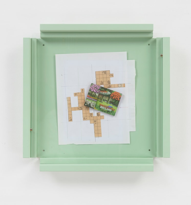 Manfred Pernice cassette nr. 58, 2018 Steel, acrylic, collage, magnet 17 x 17 x 2.36 inches (43 x 43 x 6 cm)