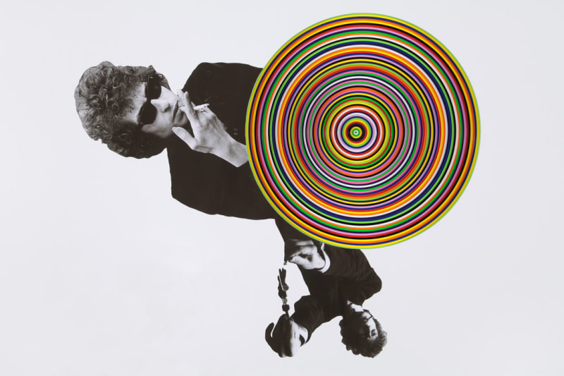 Jim Lambie Vortex (Bringing It All Back Home), 2011 MDF, printed vinyl poster and full gloss paint 43 1/2 x 51 7/8 x 17 3/4 inches 43 1/2 x 51 7/8 x 17 3/4 inches (installation) (110.5 x 131.8 x 45.1 cm)