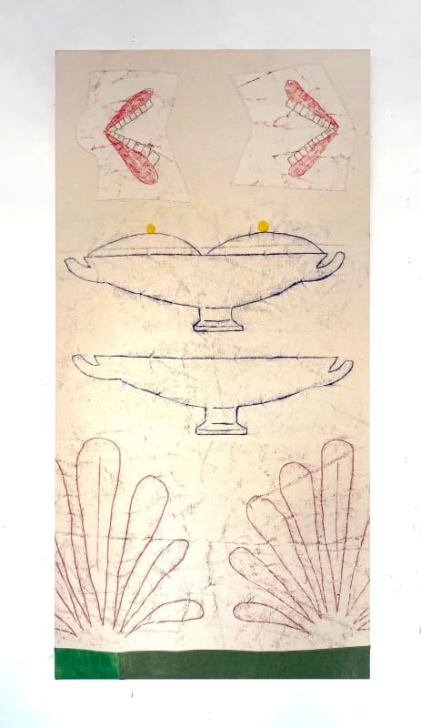 Maddalena Zadra Sunday, 2024 Monoprint, acrylic and thread on canvas 70cm (w) x 140cm (h)