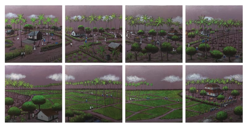 Santhi EN Village Memories, 2025 Acrylic on Canvas 12 x 12 in (Each) 12 x 100 in (Combined) 30.5 x 30.5 cm (Each) 30.5 x 254 cm (Combined) Set of 8