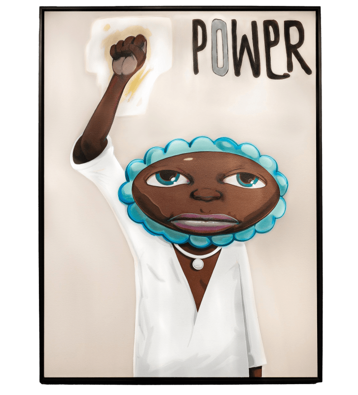 Hebru Brantley 'Untitled' (Power), 2022 Acrylic, spray paint, and vine charcoal on canvas 48 × 36 × 3 in 121.9 × 91.4 × 7.6 cm Signed by the artist on verso.