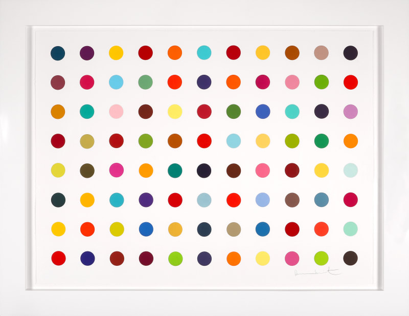 Damien Hirst Horizontal 'Spots' I, Woodcut, 2018 Woodcut on Somerset Paper 43.5 x 55.5 x 2 in 110.5 x 141 x 5.1 cm Edition of 55 Signed by the Artist.