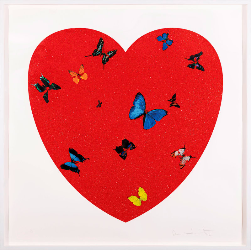Damien Hirst 'All You Need Is Love, Love, Love' Heart with Diamond Dust, 2010 Silkscreen with Diamond Dust 64 x 64 x 2 in 163 x 163 x 5 cm Edition of 50 Signed by the Artist.